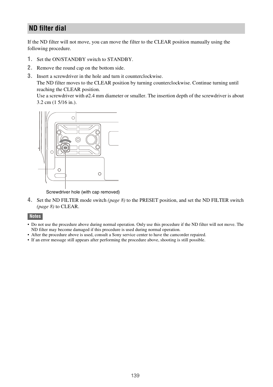 Nd filter dial | Sony XDCA-FX9 Extension Unit for PXW-FX9 Camera User Manual | Page 139 / 154