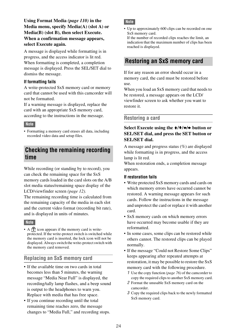 Restoring a card | Sony XDCA-FX9 Extension Unit for PXW-FX9 Camera User Manual | Page 24 / 154