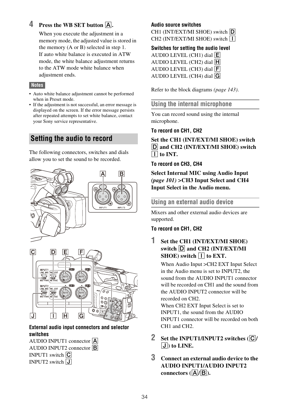 Setting the audio to record | Sony XDCA-FX9 Extension Unit for PXW-FX9 Camera User Manual | Page 34 / 154