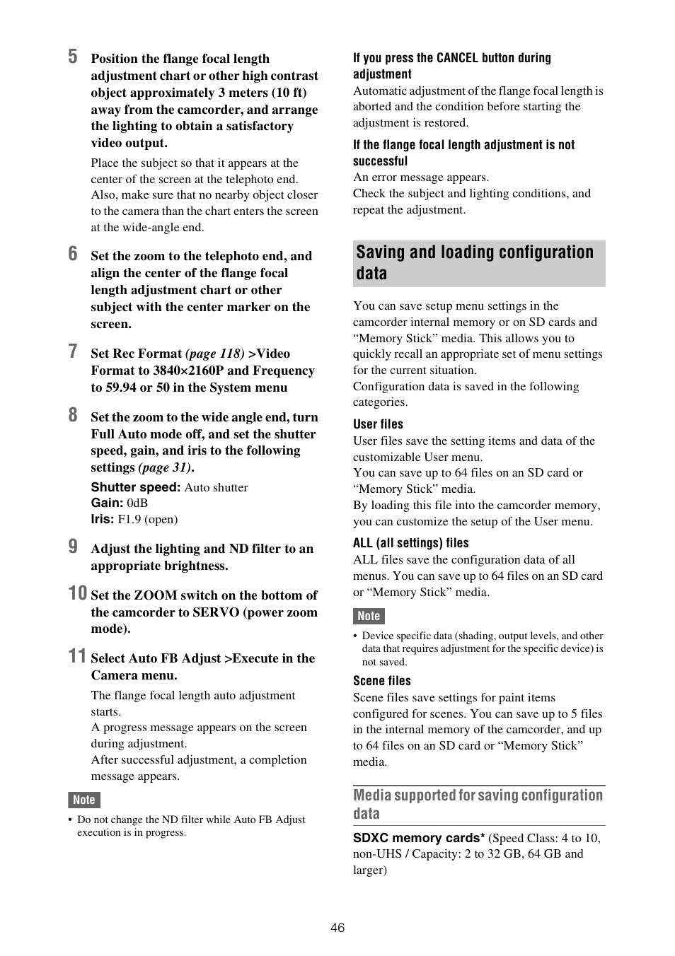 Saving and loading configuration data | Sony XDCA-FX9 Extension Unit for PXW-FX9 Camera User Manual | Page 46 / 154