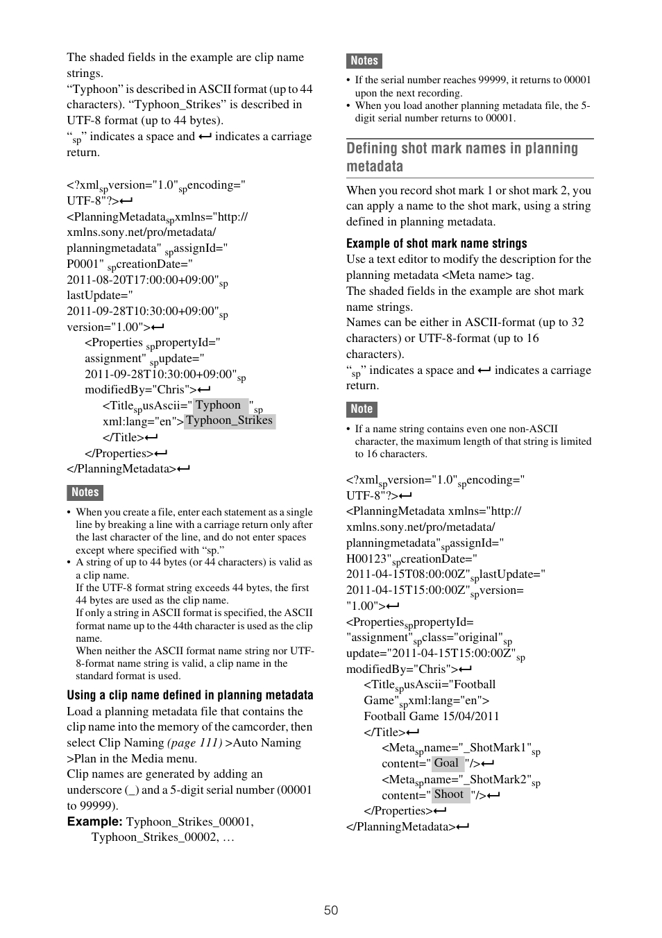Defining shot mark names in planning metadata | Sony XDCA-FX9 Extension Unit for PXW-FX9 Camera User Manual | Page 50 / 154