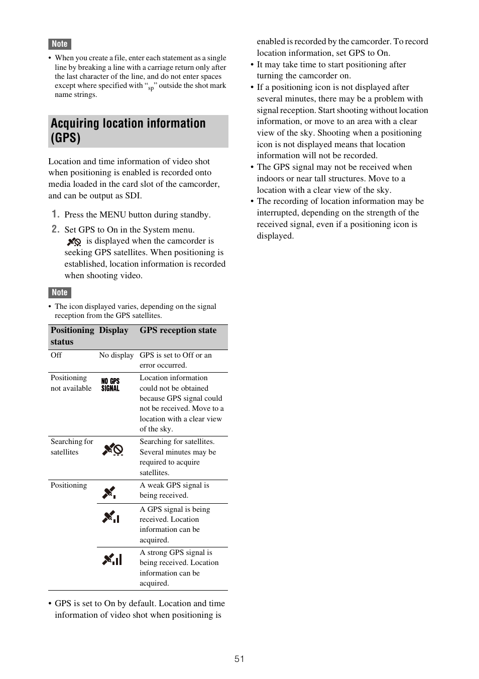 Acquiring location information (gps) | Sony XDCA-FX9 Extension Unit for PXW-FX9 Camera User Manual | Page 51 / 154