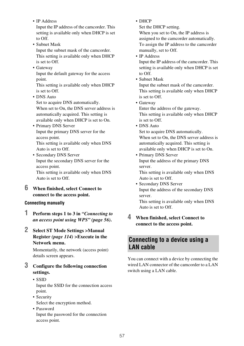 Connecting to a device using a lan cable | Sony XDCA-FX9 Extension Unit for PXW-FX9 Camera User Manual | Page 57 / 154