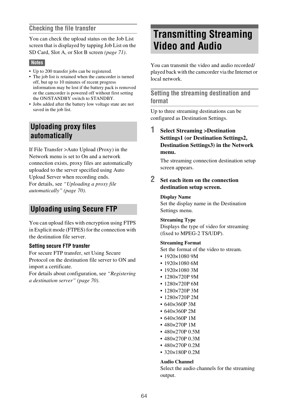 Transmitting streaming video and audio | Sony XDCA-FX9 Extension Unit for PXW-FX9 Camera User Manual | Page 64 / 154