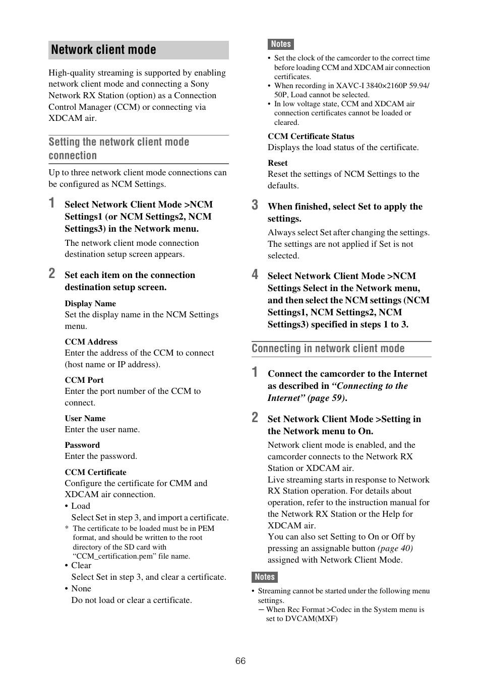 Network client mode | Sony XDCA-FX9 Extension Unit for PXW-FX9 Camera User Manual | Page 66 / 154