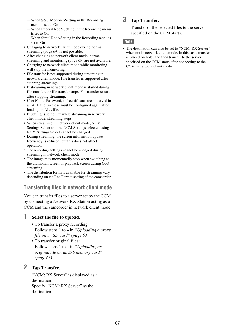 Transferring files in network client mode | Sony XDCA-FX9 Extension Unit for PXW-FX9 Camera User Manual | Page 67 / 154