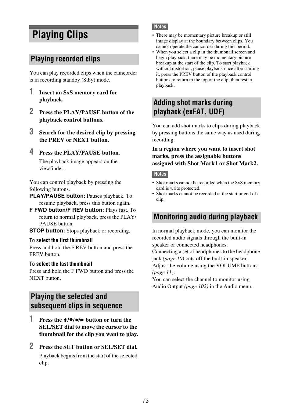 Playing clips, Sequence, Eed playback | May not be | Sony XDCA-FX9 Extension Unit for PXW-FX9 Camera User Manual | Page 73 / 154