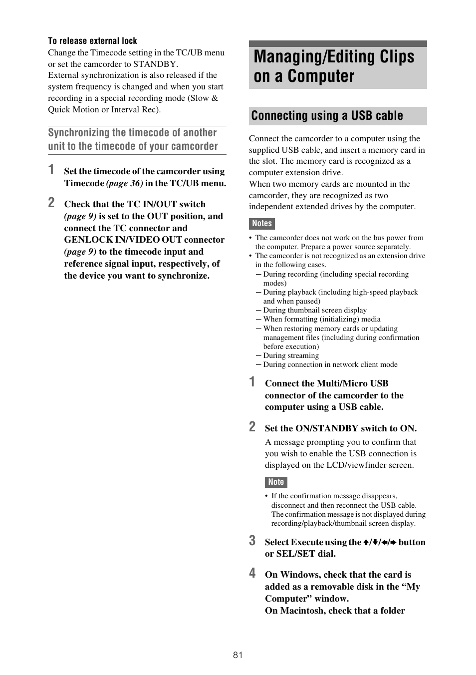 Managing/editing clips on a computer, Connecting using a usb cable | Sony XDCA-FX9 Extension Unit for PXW-FX9 Camera User Manual | Page 81 / 154