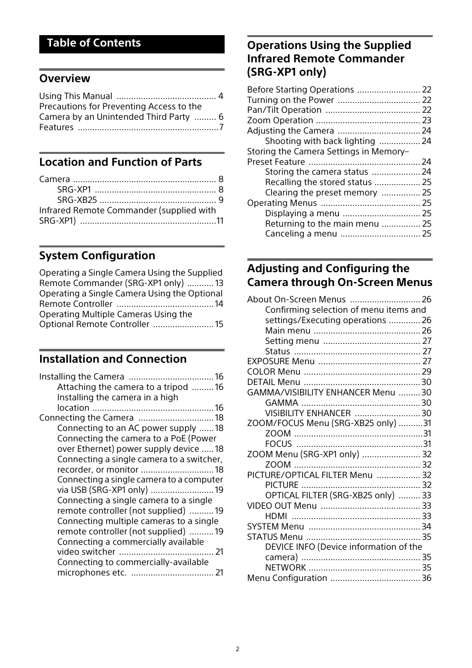 Sony HDVF-EL30 0.7" FHD OLED Viewfinder with 3.5" Display for 4K/HD Cameras User Manual | Page 2 / 73