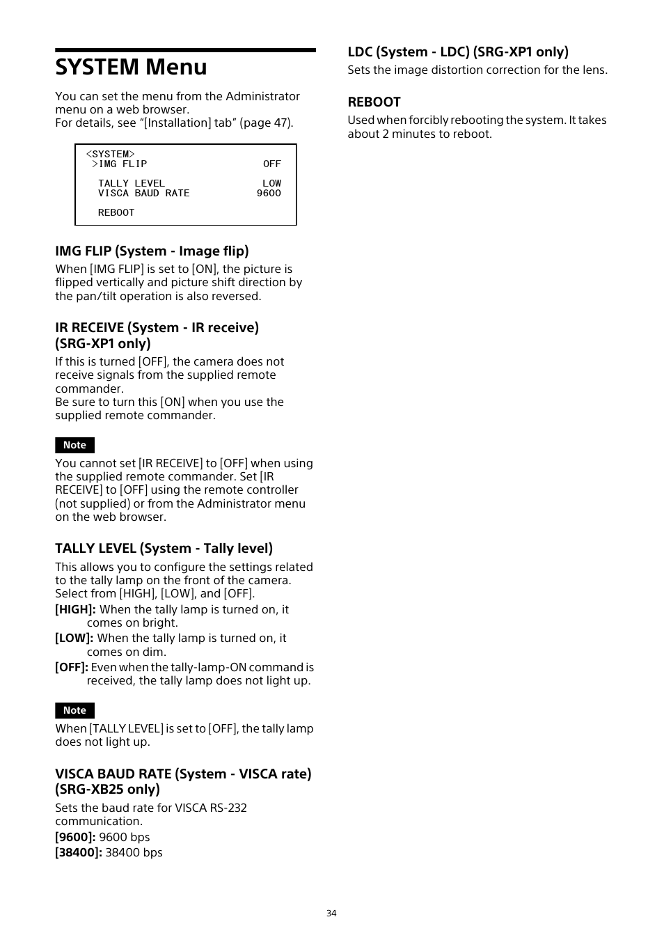 System menu | Sony HDVF-EL30 0.7" FHD OLED Viewfinder with 3.5" Display for 4K/HD Cameras User Manual | Page 34 / 73