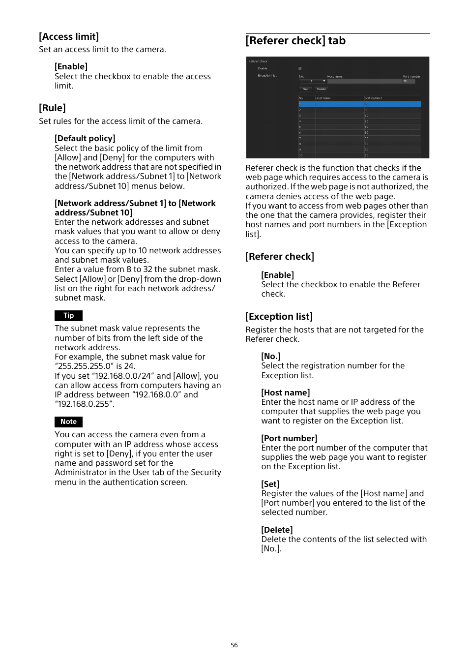 Referer check] tab | Sony HDVF-EL30 0.7" FHD OLED Viewfinder with 3.5" Display for 4K/HD Cameras User Manual | Page 56 / 73