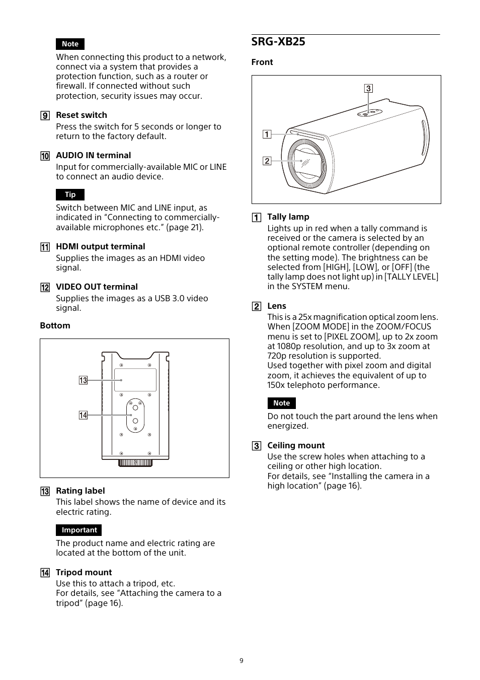 Srg-xb25 | Sony HDVF-EL30 0.7" FHD OLED Viewfinder with 3.5" Display for 4K/HD Cameras User Manual | Page 9 / 73