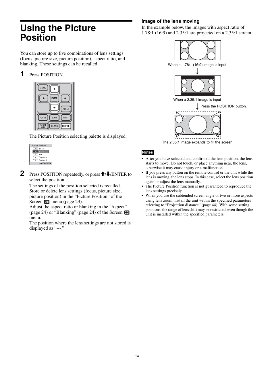 Using the picture position | Sony All-in-One PXW-Z280 Camera Transport Kit with Accessories User Manual | Page 14 / 49