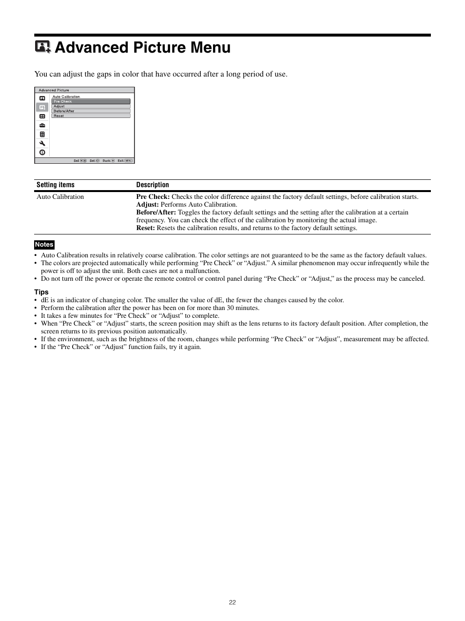 Advanced picture menu | Sony All-in-One PXW-Z280 Camera Transport Kit with Accessories User Manual | Page 22 / 49