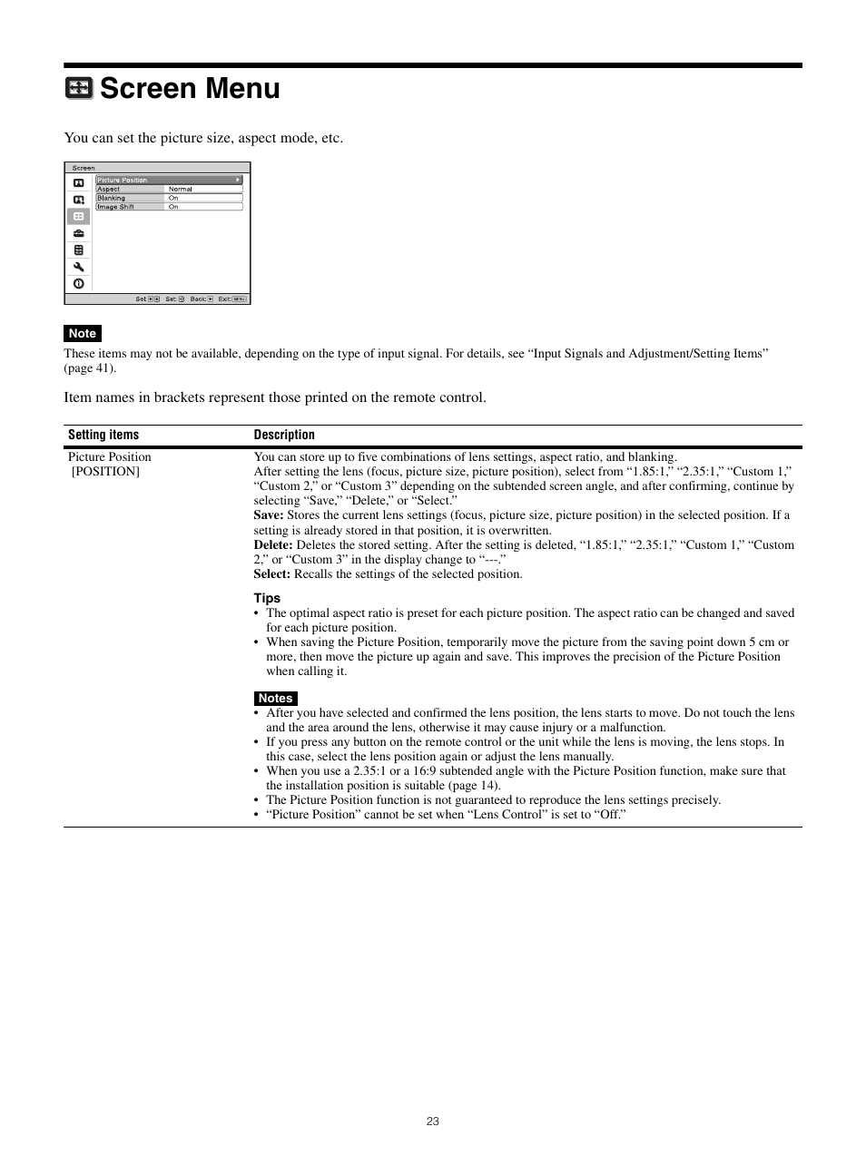 Screen menu | Sony All-in-One PXW-Z280 Camera Transport Kit with Accessories User Manual | Page 23 / 49