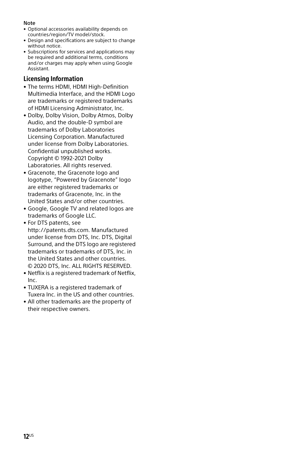 Licensing information | Sony ZRD-B15A Micro LED Video Wall Modular Display User Manual | Page 12 / 40