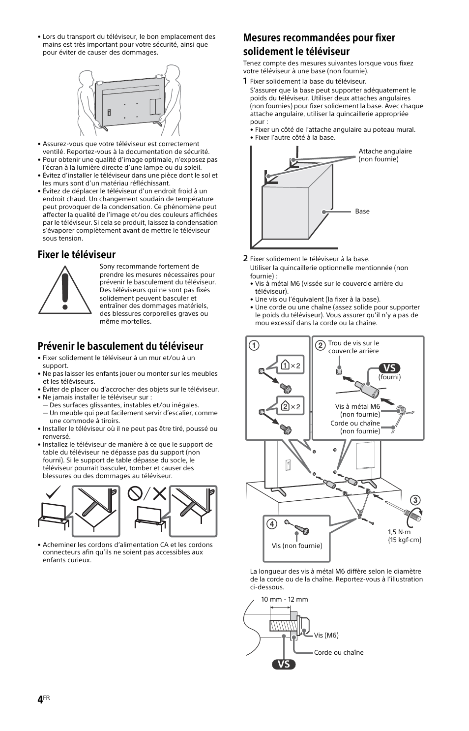 Fixer le téléviseur, Prévenir le basculement du téléviseur | Sony ZRD-B15A Micro LED Video Wall Modular Display User Manual | Page 16 / 40