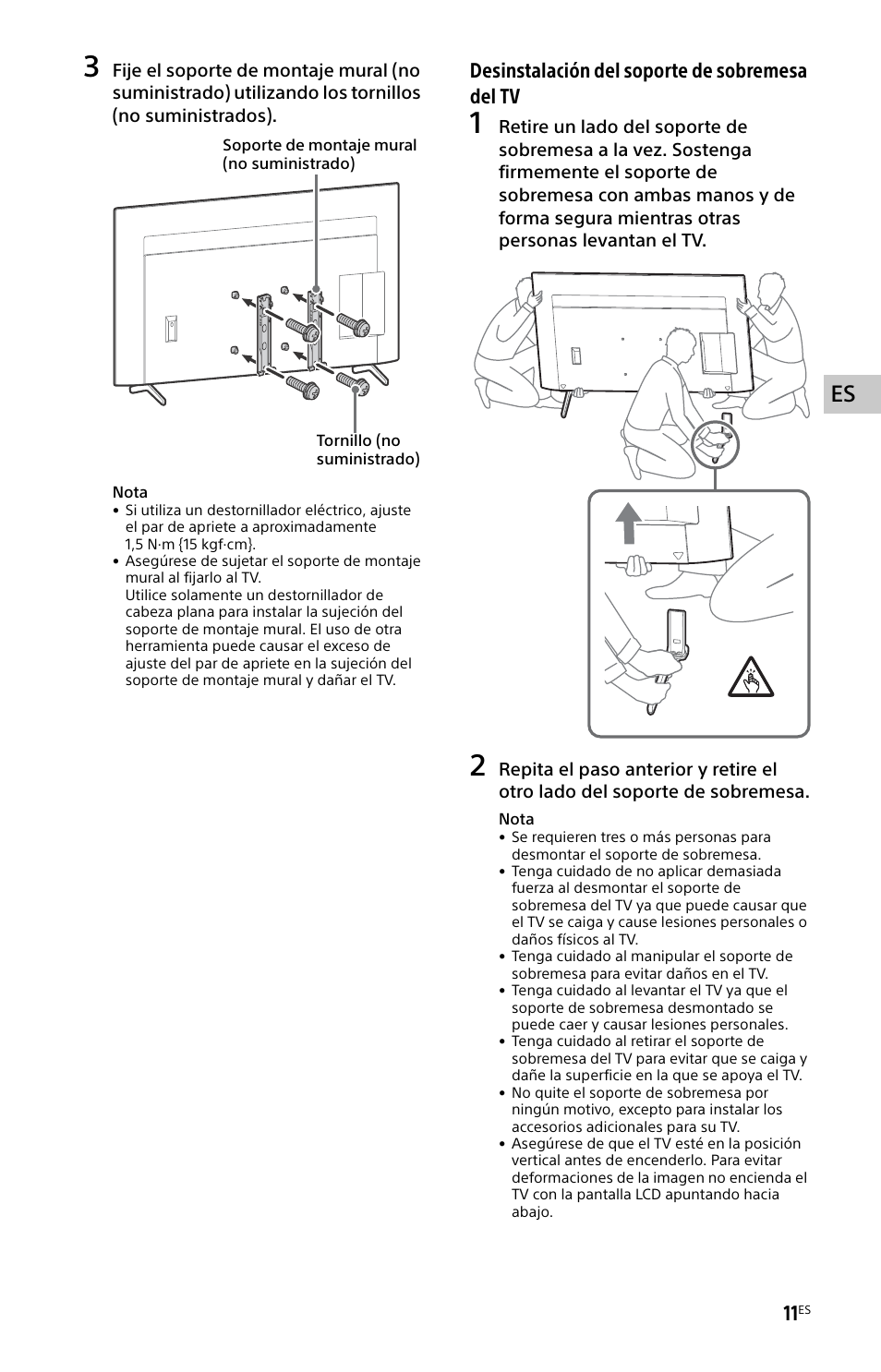 Desinstalación del soporte de sobremesa del tv | Sony ZRD-B15A Micro LED Video Wall Modular Display User Manual | Page 35 / 40