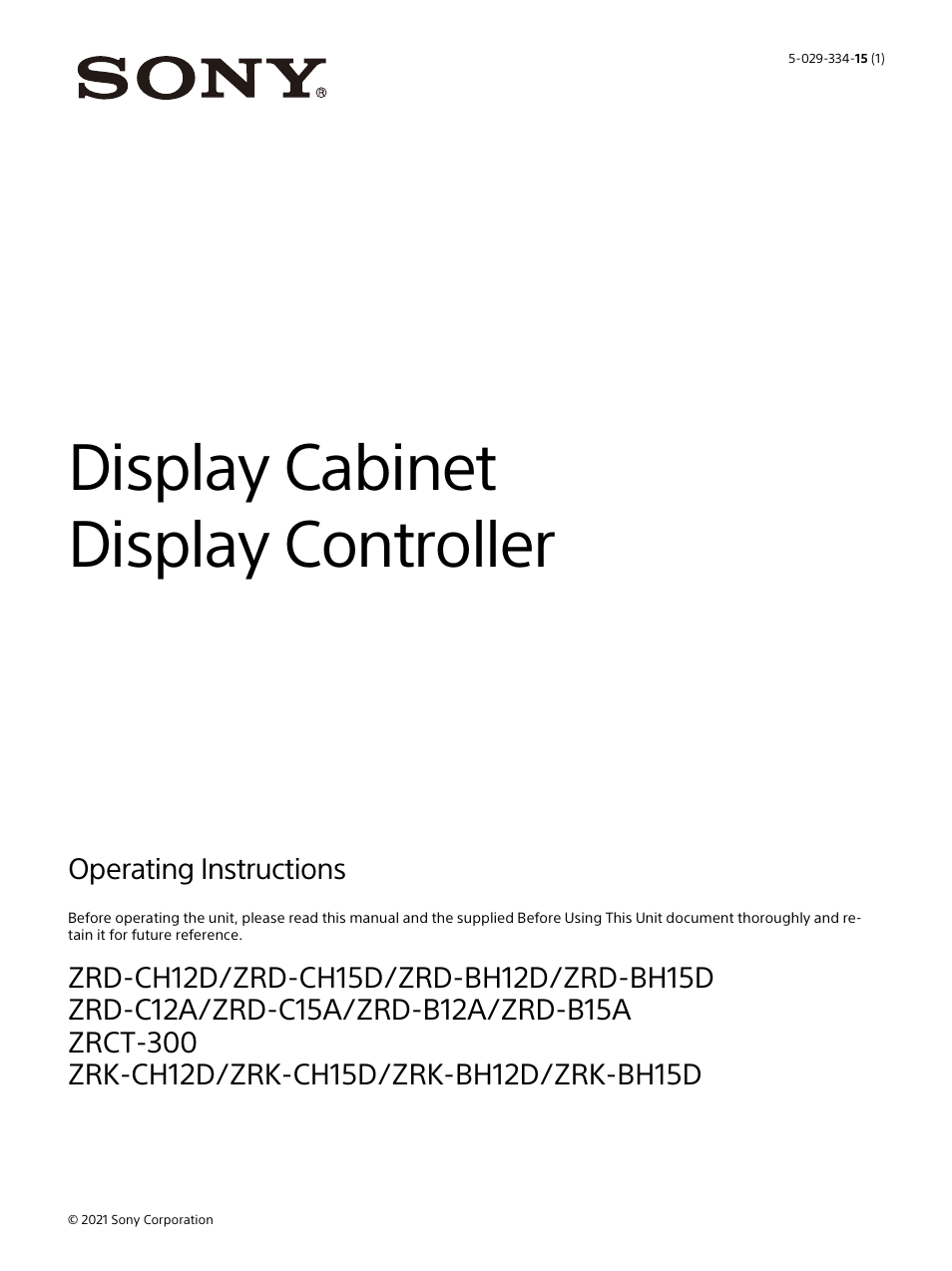 Sony ZRD-B12A Micro LED Video Wall Modular Display User Manual | 65 pages