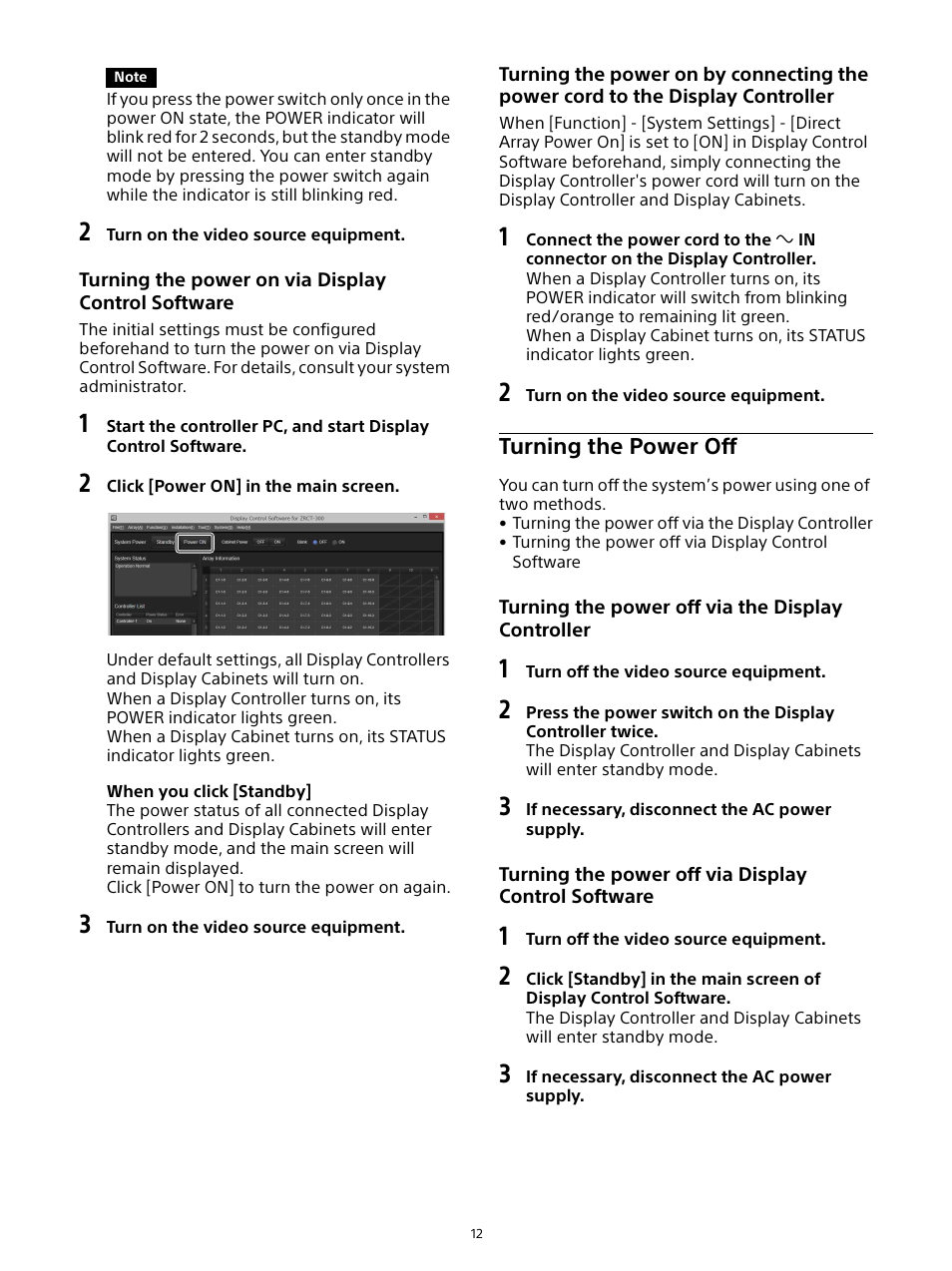 Turning the power off | Sony ZRD-B12A Micro LED Video Wall Modular Display User Manual | Page 12 / 65