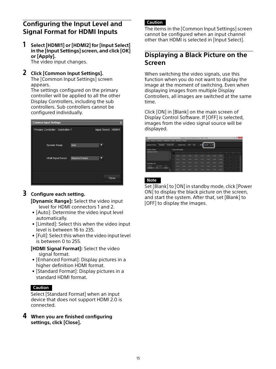 Displaying a black picture on the screen, Screen | Sony ZRD-B12A Micro LED Video Wall Modular Display User Manual | Page 15 / 65