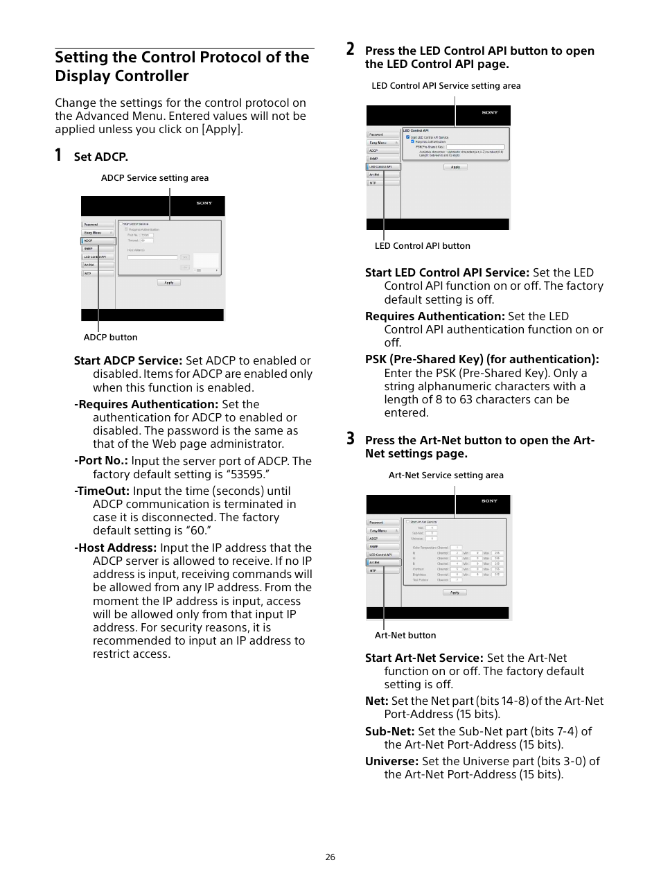 Setting the control protocol of the, Display controller | Sony ZRD-B12A Micro LED Video Wall Modular Display User Manual | Page 26 / 65