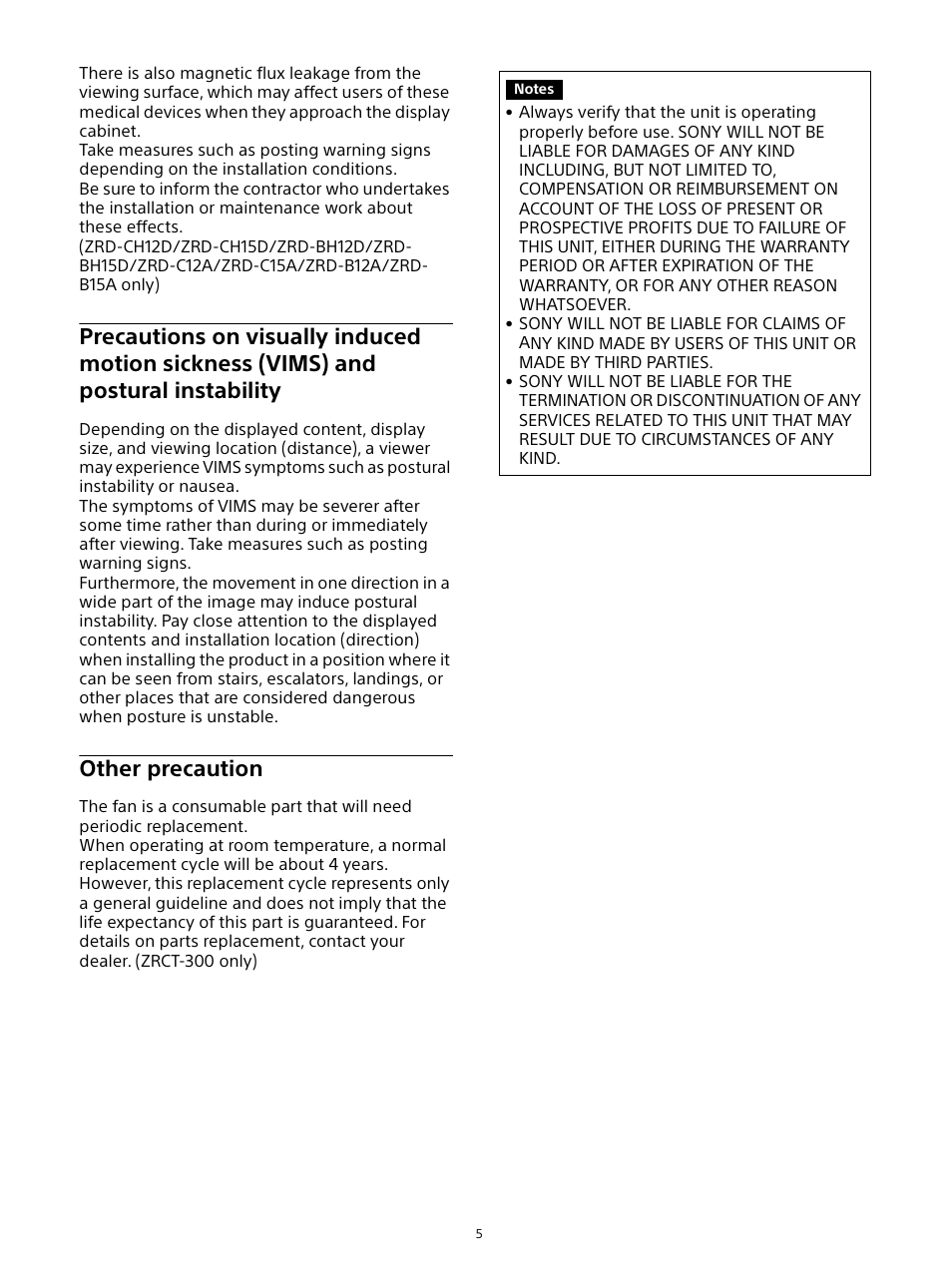 Other precaution, Instability other precaution | Sony ZRD-B12A Micro LED Video Wall Modular Display User Manual | Page 5 / 65