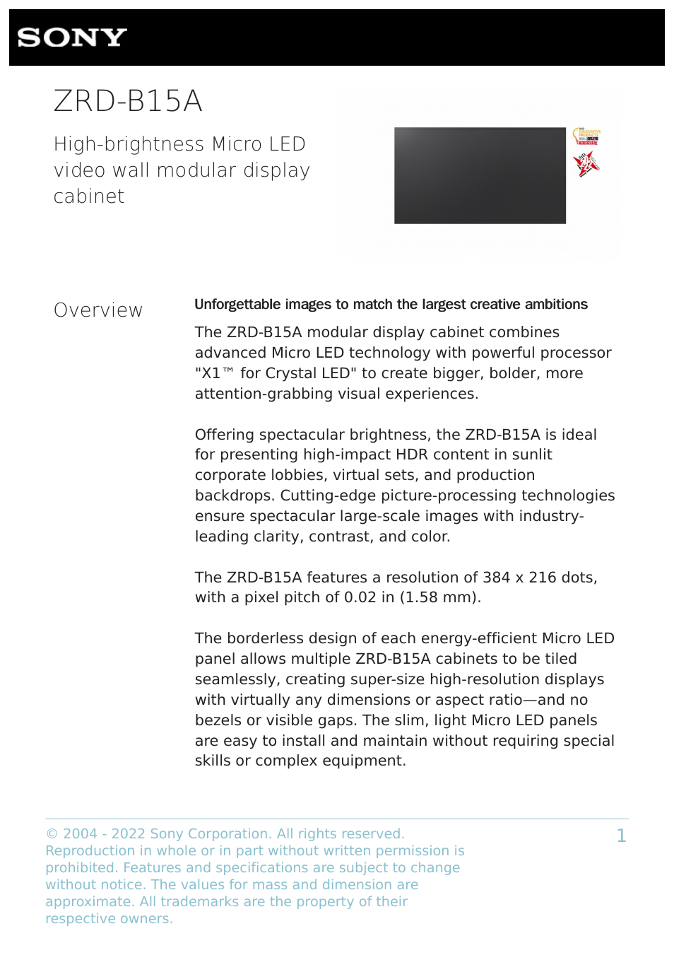 Sony BZ40L Series 65" UHD 4K HDR Commercial Monitor User Manual | 6 pages