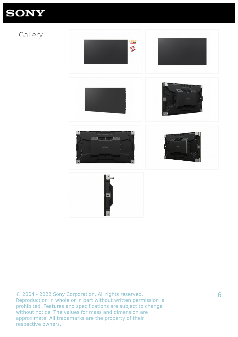 Sony BZ40L Series 65" UHD 4K HDR Commercial Monitor User Manual | Page 6 / 6