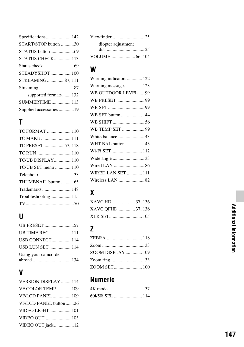 Numeric | Sony BRAVIA FW-98BZ50L 98" UHD 4K HDR Commercial Monitor User Manual | Page 147 / 152