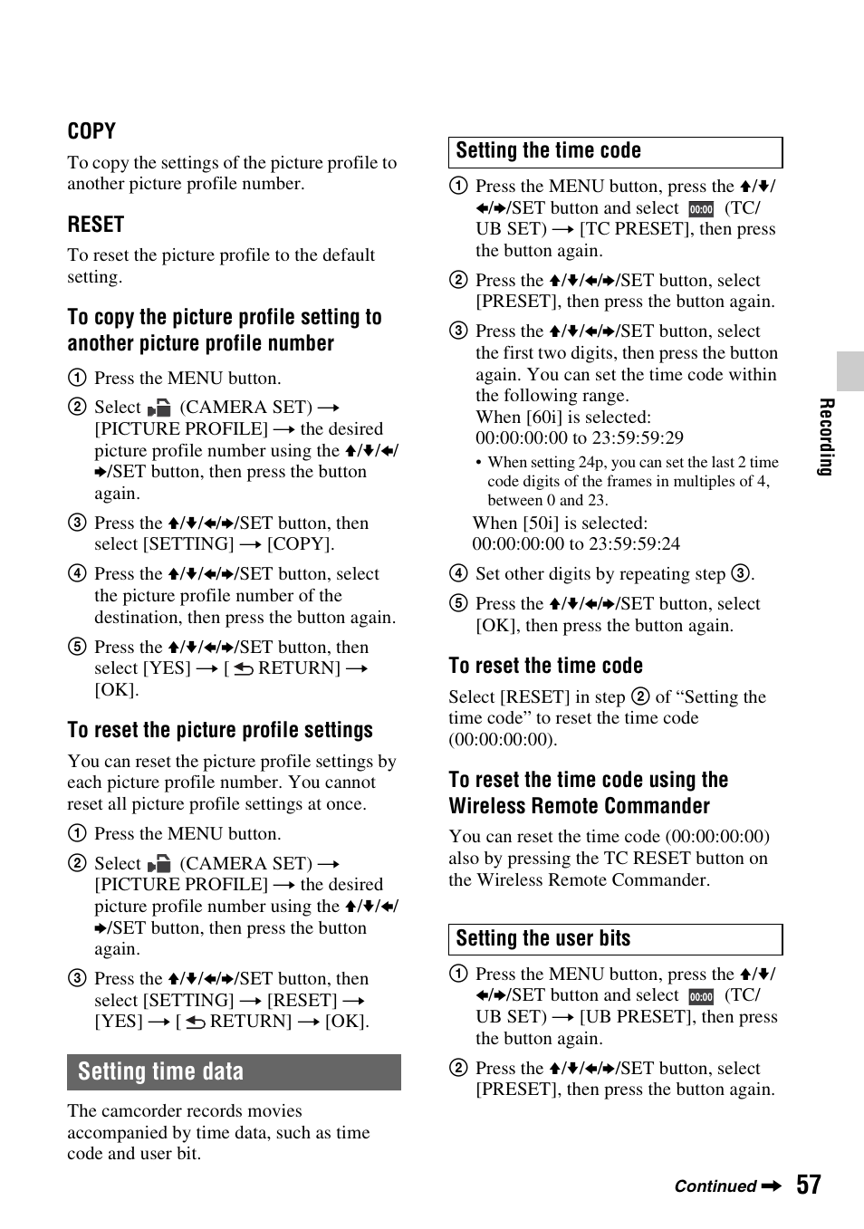 Setting time data, On (p. 57), P. 57) | Sony BRAVIA FW-98BZ50L 98" UHD 4K HDR Commercial Monitor User Manual | Page 57 / 152