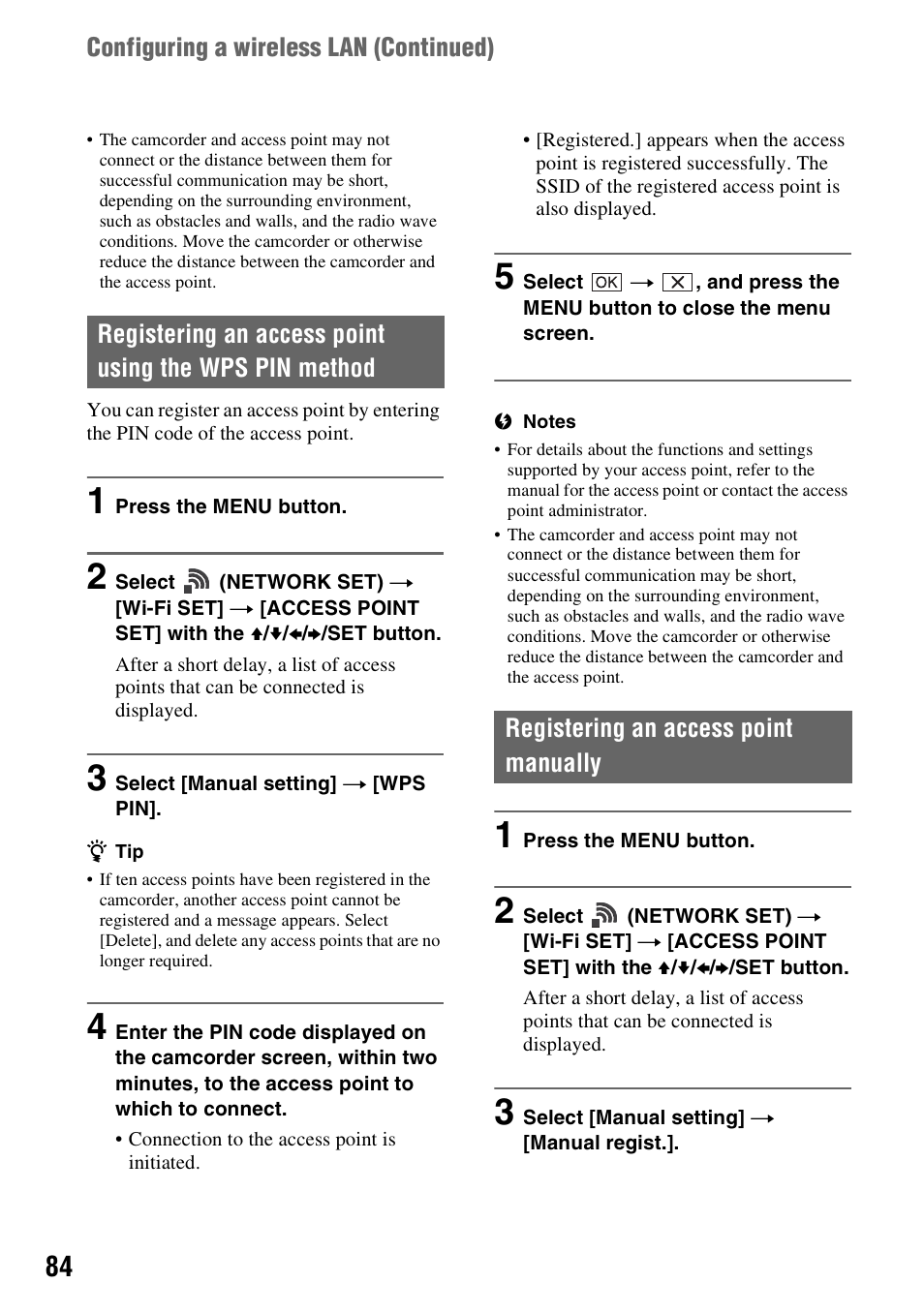 Registering an access point manually | Sony BRAVIA FW-98BZ50L 98" UHD 4K HDR Commercial Monitor User Manual | Page 84 / 152