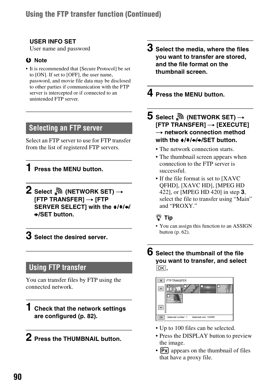 Selecting an ftp server, Using ftp transfer, Selecting an ftp server using ftp transfer | Sony BRAVIA FW-98BZ50L 98" UHD 4K HDR Commercial Monitor User Manual | Page 90 / 152