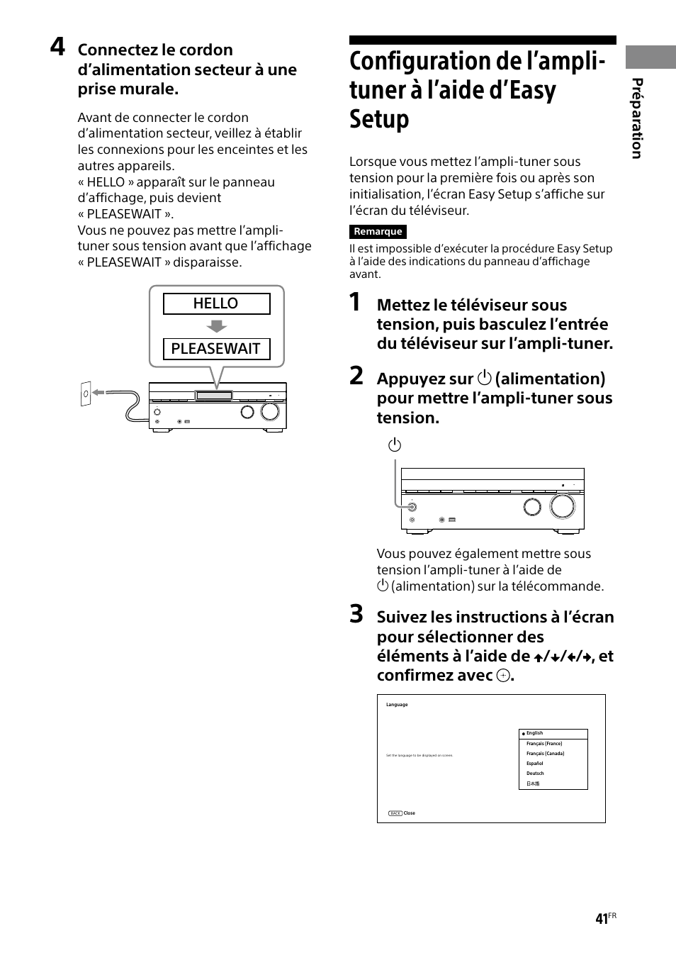 Configuration de l’ampli-tuner à l’aide, D’easy setup | Sony BRAVIA BZ40H 85" Class HDR 4K UHD Digital Signage & Conference Room LED Display User Manual | Page 107 / 203