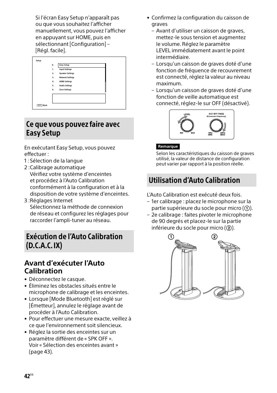 Ce que vous pouvez faire avec easy setup, Exécution de l’auto calibration (d.c.a.c. ix), Utilisation d’auto calibration | Avant d’exécuter l’auto calibration | Sony BRAVIA BZ40H 85" Class HDR 4K UHD Digital Signage & Conference Room LED Display User Manual | Page 108 / 203