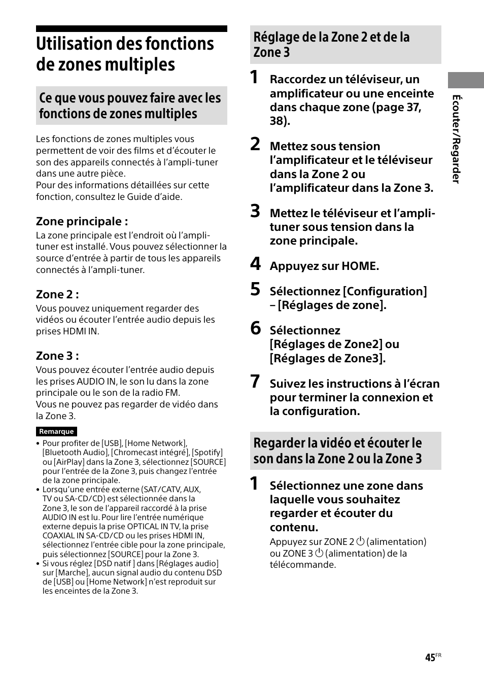 Utilisation des fonctions de zones multiples, Utilisation des fonctions de zones, Multiples | Réglage de la zone 2 et de la zone 3 | Sony BRAVIA BZ40H 85" Class HDR 4K UHD Digital Signage & Conference Room LED Display User Manual | Page 111 / 203