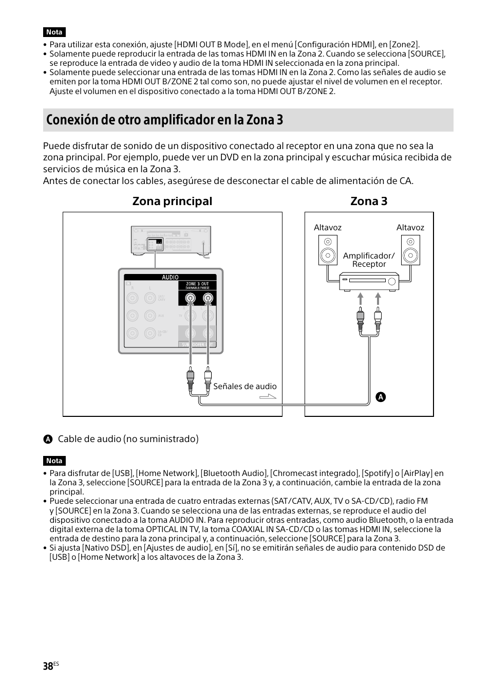 Conexión de otro amplificador en la zona 3, Zona principal zona 3 | Sony BRAVIA BZ40H 85" Class HDR 4K UHD Digital Signage & Conference Room LED Display User Manual | Page 172 / 203