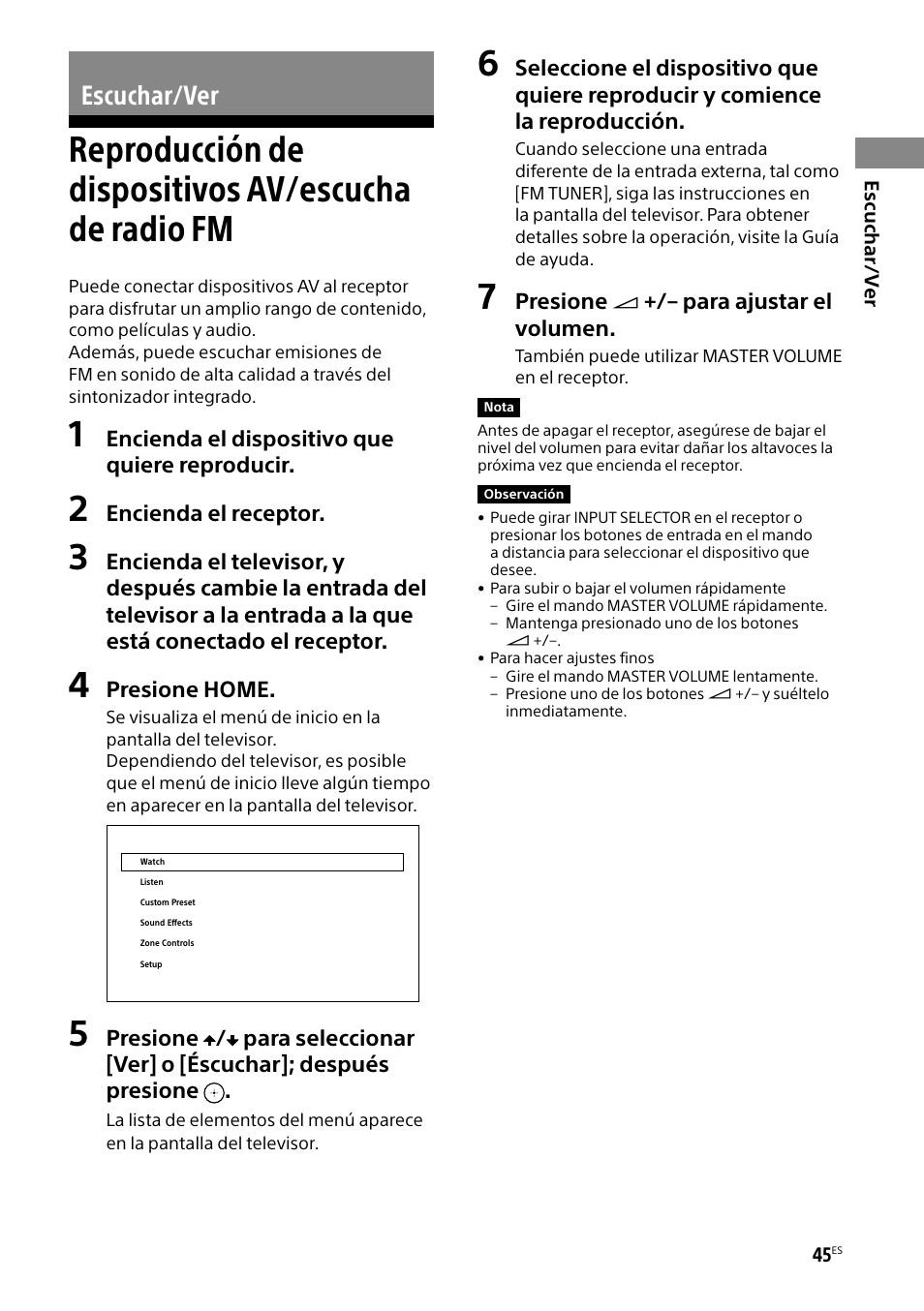 Escuchar/ver, Reproducción de dispositivos av/escucha de, Radio fm | Sony BRAVIA BZ40H 85" Class HDR 4K UHD Digital Signage & Conference Room LED Display User Manual | Page 179 / 203