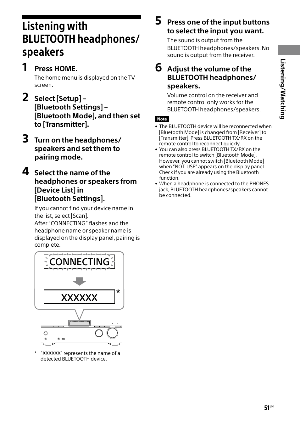 Listening with bluetooth headphones/speakers, Listening with bluetooth headphones, Speakers | Listening with bluetooth headphones/ speakers 1 | Sony BRAVIA BZ40H 85" Class HDR 4K UHD Digital Signage & Conference Room LED Display User Manual | Page 51 / 203