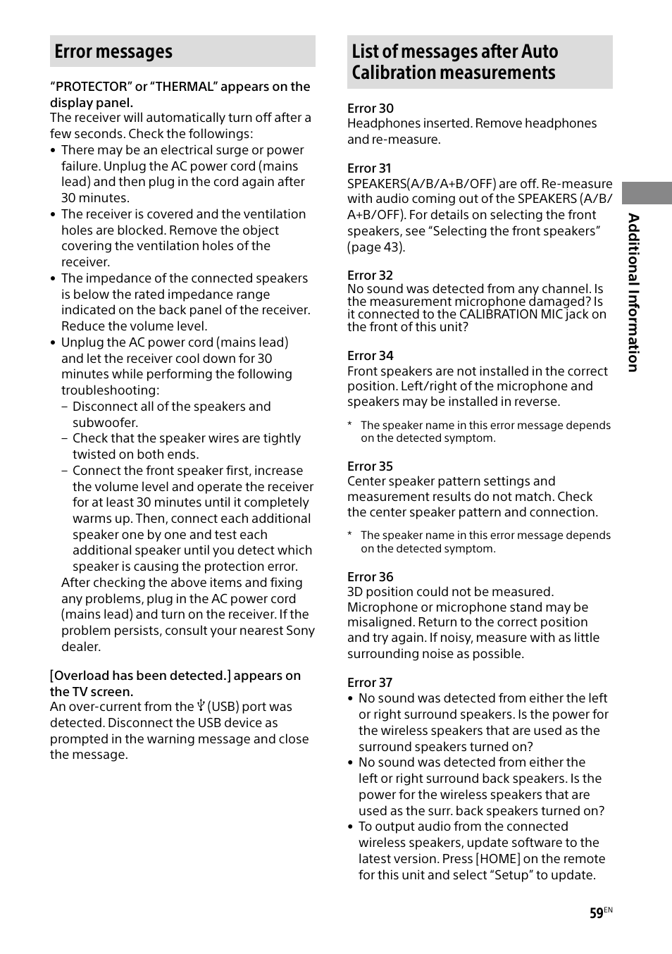 Error messages | Sony BRAVIA BZ40H 85" Class HDR 4K UHD Digital Signage & Conference Room LED Display User Manual | Page 59 / 203