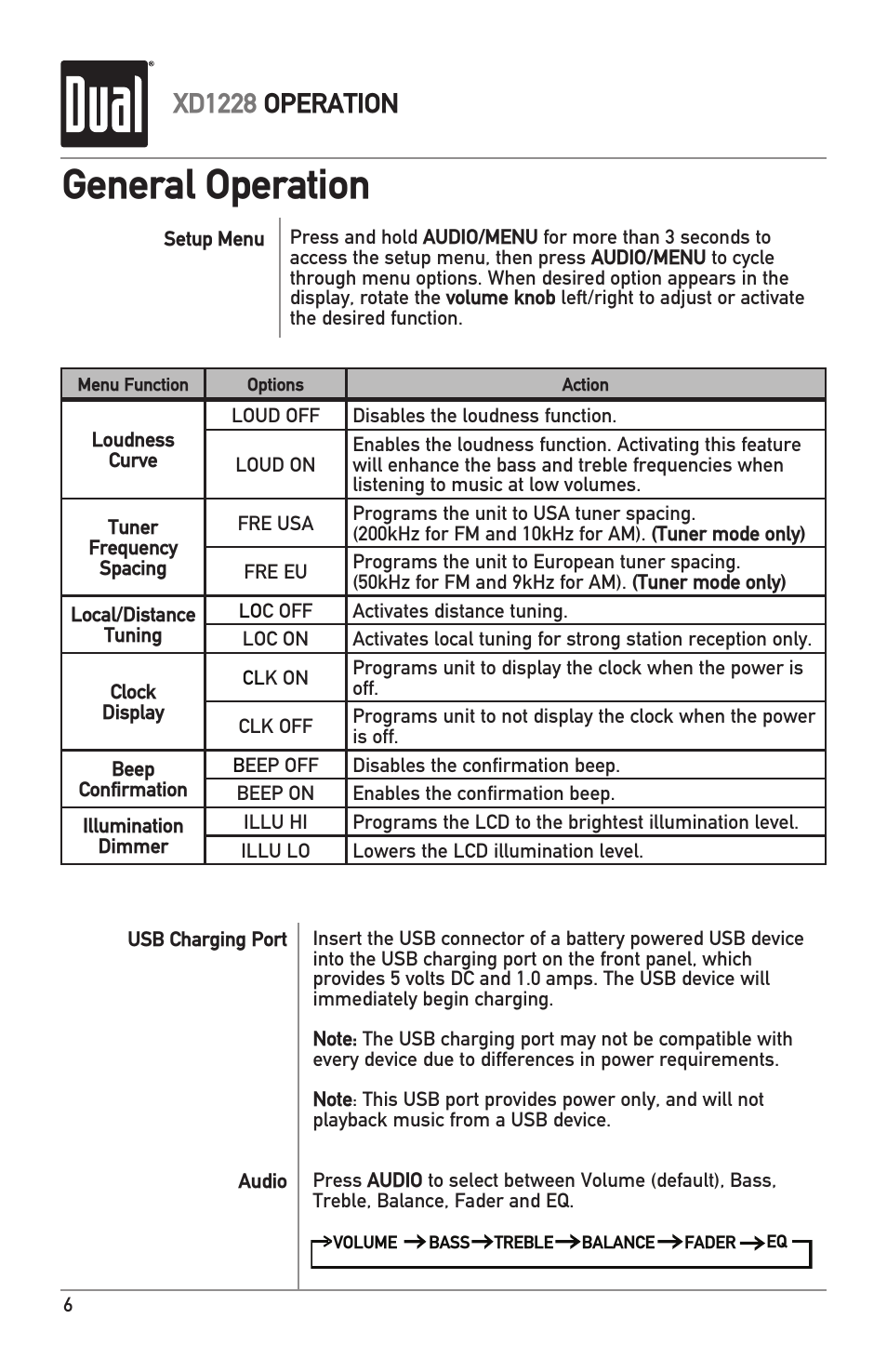 General operation, Xd1228 operation | Dual XD1228 User Manual | Page 6 / 12
