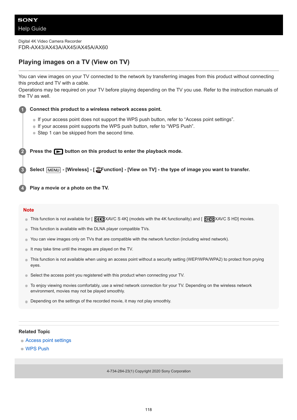 Playing images on a tv (view on tv), Help guide | Sony BRAVIA BZ40J 100" Class 4K UHD HDR Commercial Monitor User Manual | Page 118 / 353