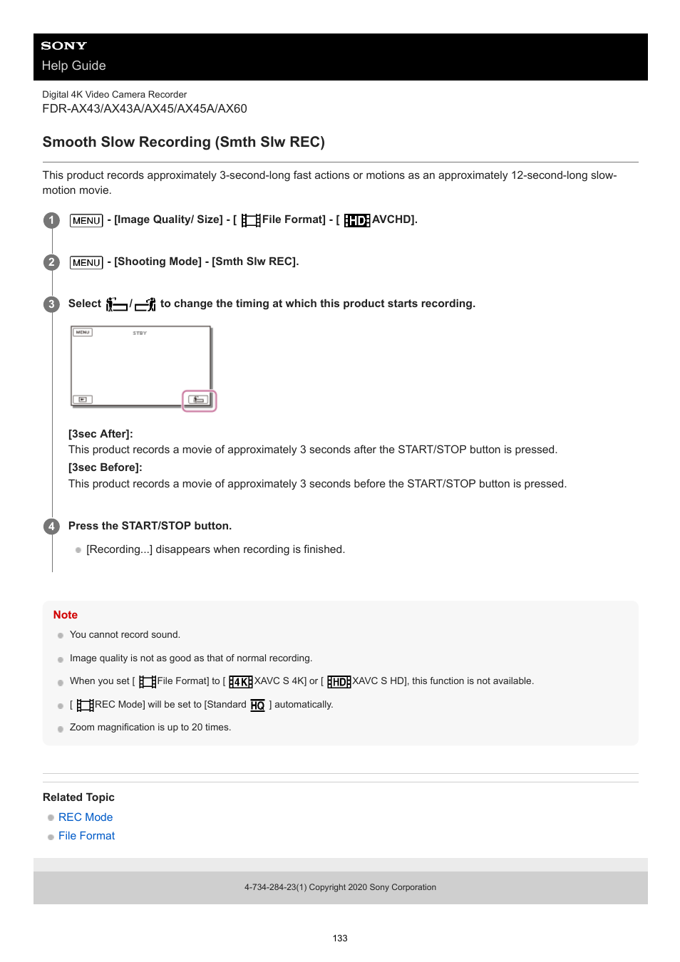 Smooth slow recording (smth slw rec), Help guide | Sony BRAVIA BZ40J 100" Class 4K UHD HDR Commercial Monitor User Manual | Page 133 / 353