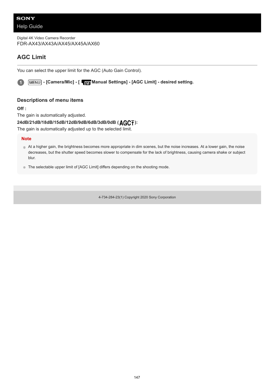 Agc limit | Sony BRAVIA BZ40J 100" Class 4K UHD HDR Commercial Monitor User Manual | Page 147 / 353