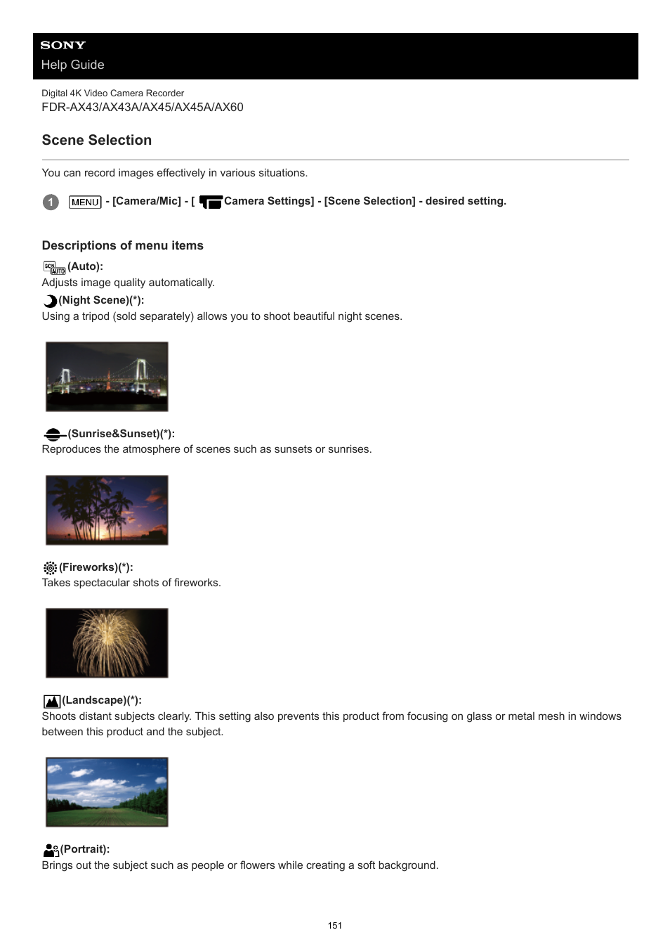 Scene selection | Sony BRAVIA BZ40J 100" Class 4K UHD HDR Commercial Monitor User Manual | Page 151 / 353