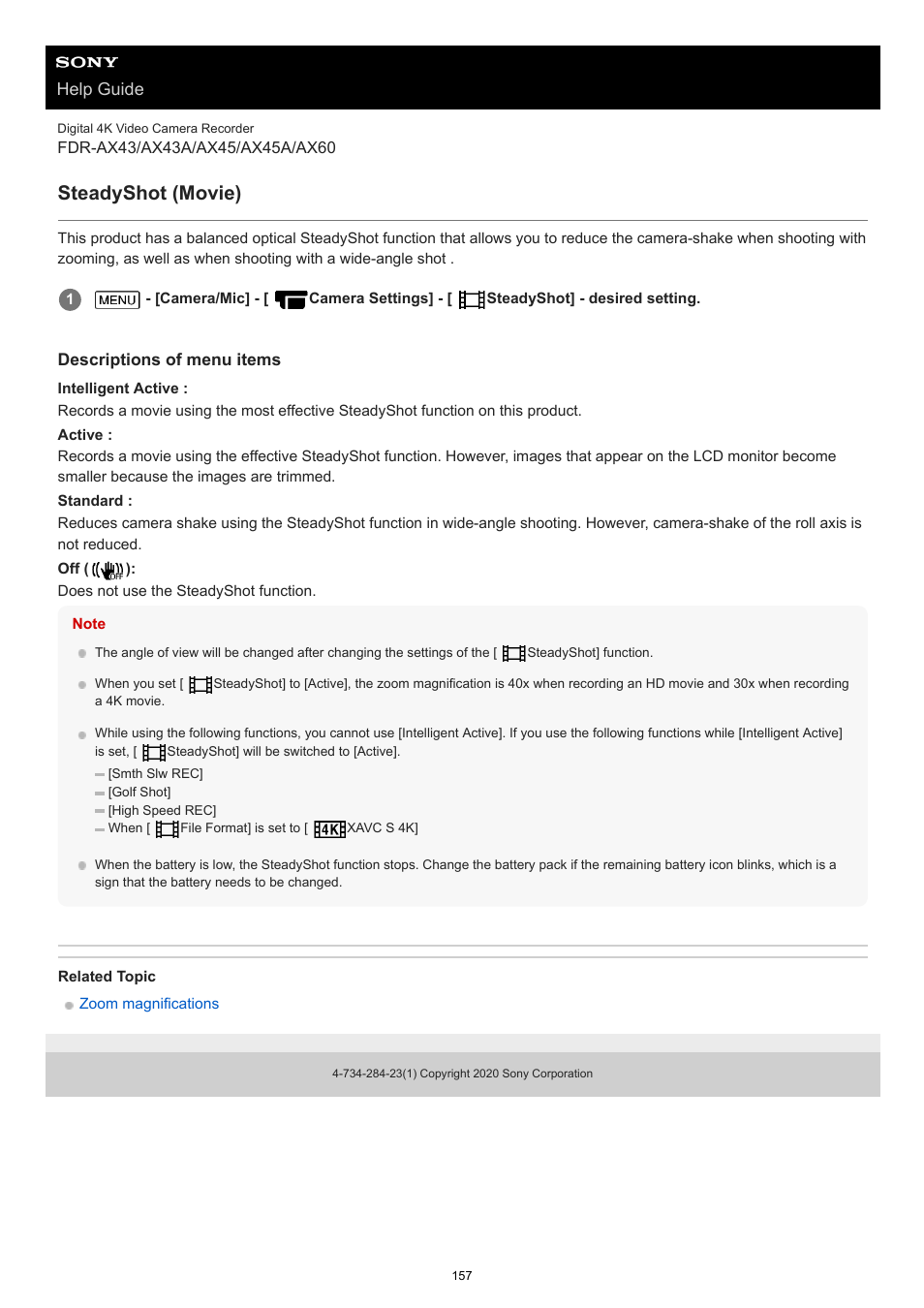 Steadyshot (movie), Help guide | Sony BRAVIA BZ40J 100" Class 4K UHD HDR Commercial Monitor User Manual | Page 157 / 353