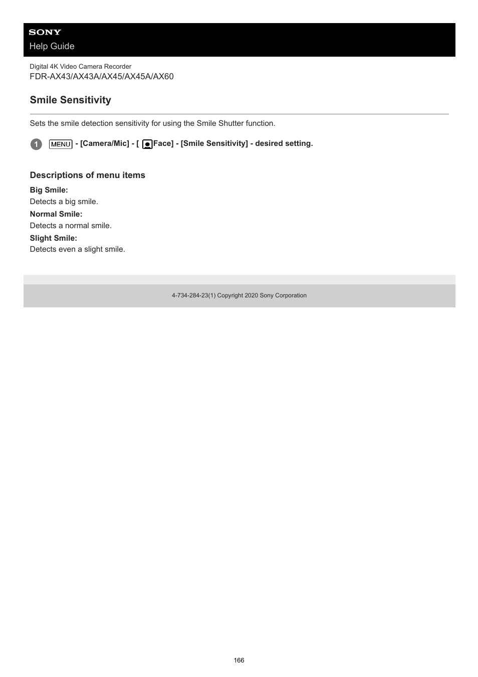 Smile sensitivity | Sony BRAVIA BZ40J 100" Class 4K UHD HDR Commercial Monitor User Manual | Page 166 / 353