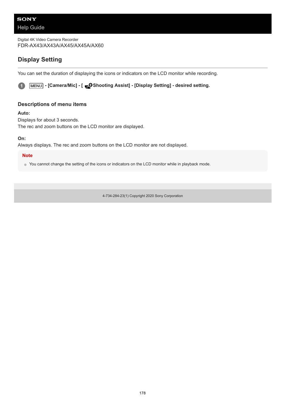 Display setting | Sony BRAVIA BZ40J 100" Class 4K UHD HDR Commercial Monitor User Manual | Page 178 / 353