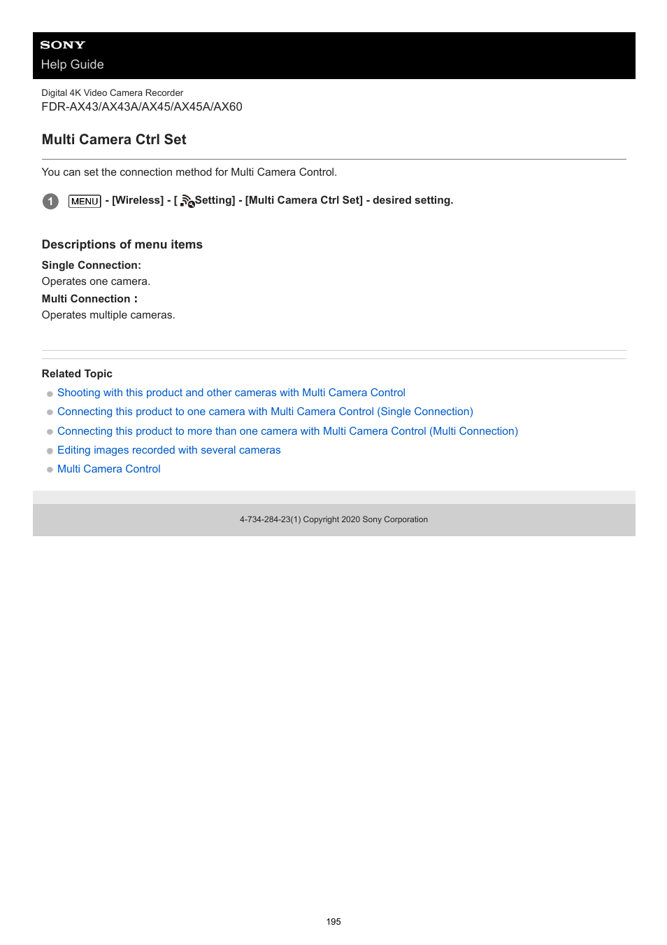 Multi camera ctrl set | Sony BRAVIA BZ40J 100" Class 4K UHD HDR Commercial Monitor User Manual | Page 195 / 353