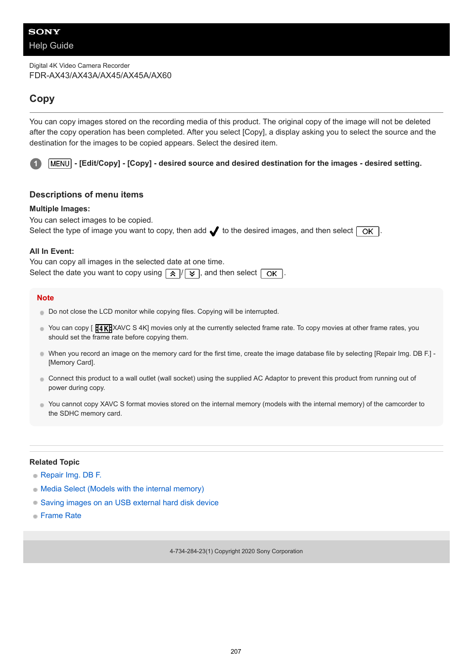 Copy | Sony BRAVIA BZ40J 100" Class 4K UHD HDR Commercial Monitor User Manual | Page 207 / 353